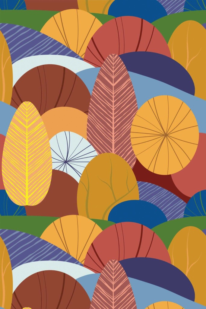 Pattern repeat of Colorful Autumn Trees removable wallpaper design