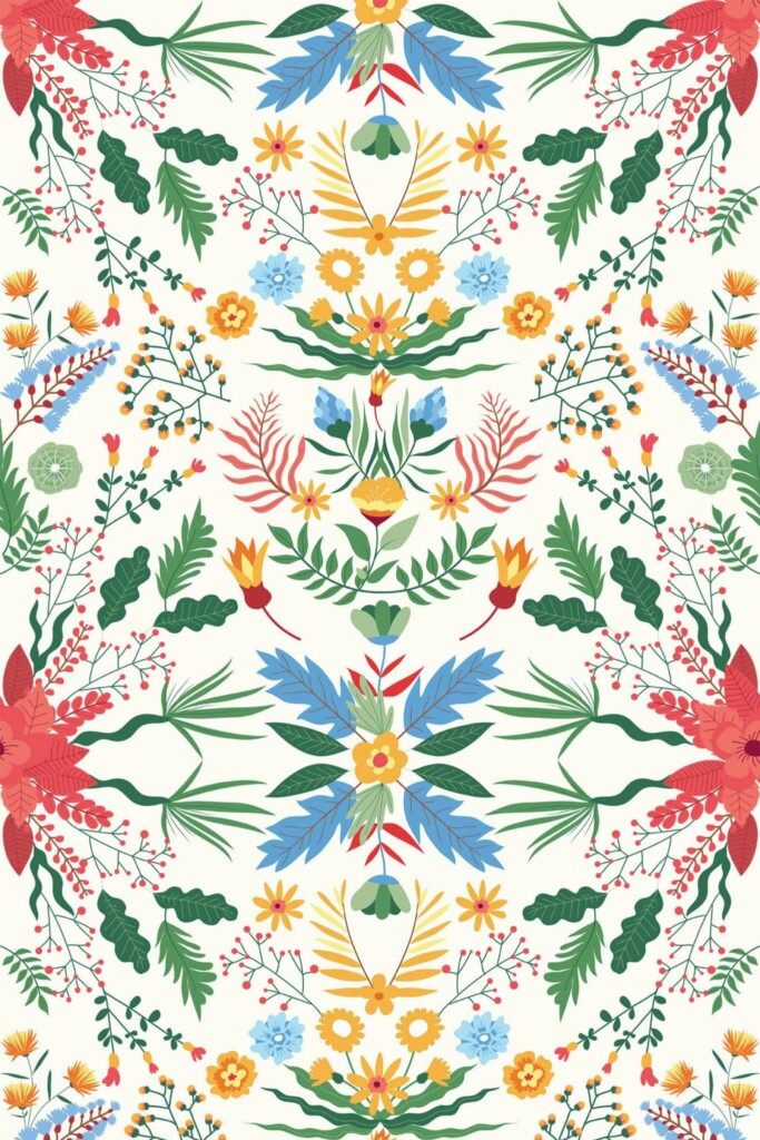 Pattern repeat of Colorful Bramble Garden removable wallpaper design