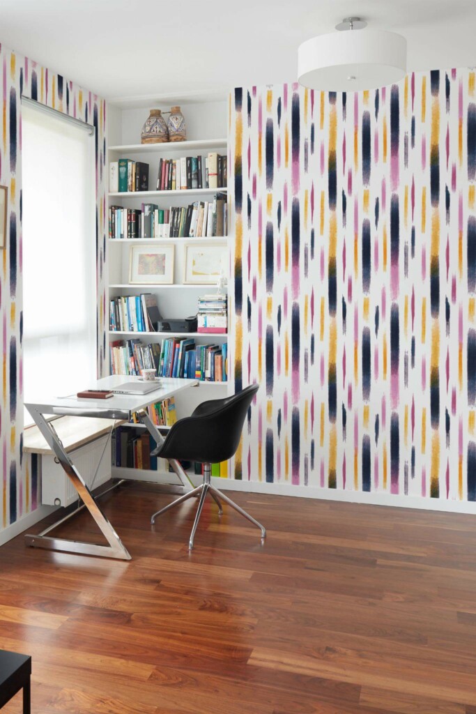 Minimal style home office decorated with Colorful Brush stroke peel and stick wallpaper
