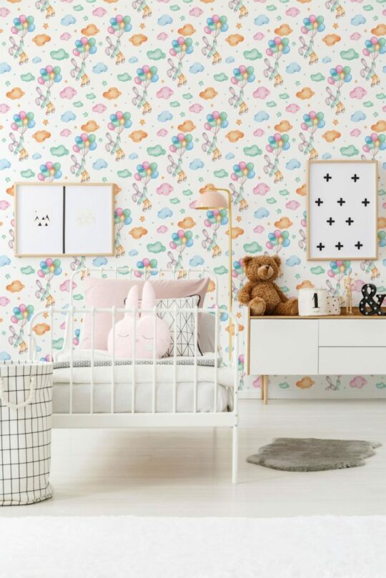 Watercolor bunny peel and stick removable wallpaper