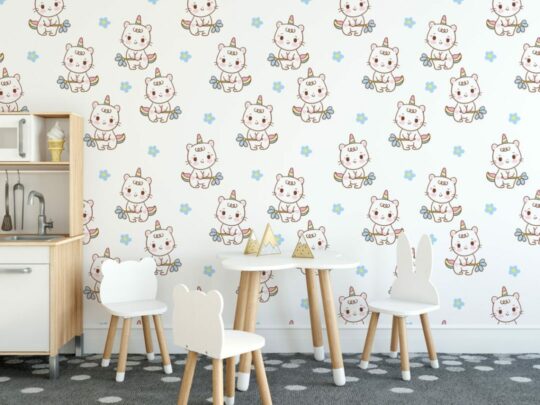 Cat unicorn nursery peel and stick wallpaper
