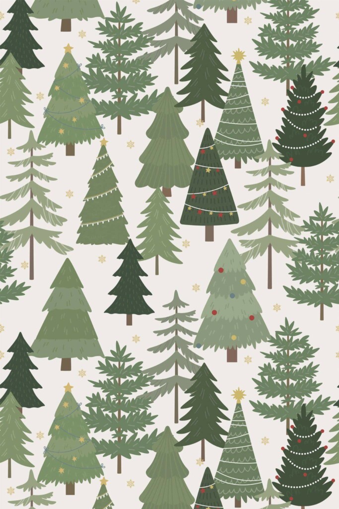 Pattern repeat of Colorful Christmas tree removable wallpaper design