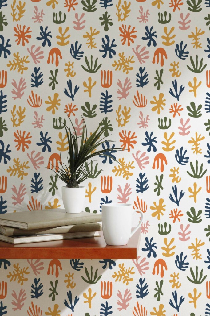 Scandinavian style accent wall decorated with Colorful corals peel and stick wallpaper