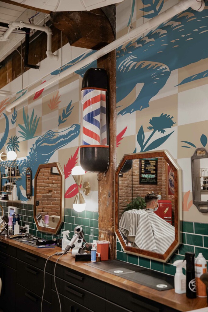 Barbershop Crocodile lush wall mural peel and stick by Fancy Walls