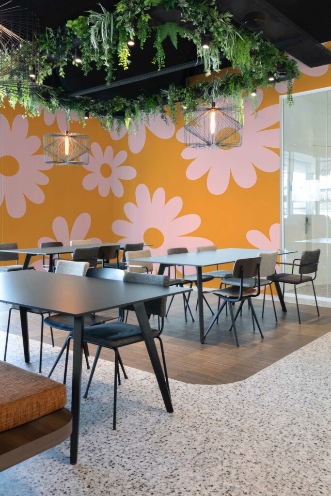 Wall paper mural featuring cute floral patterns in orange by Fancy Walls