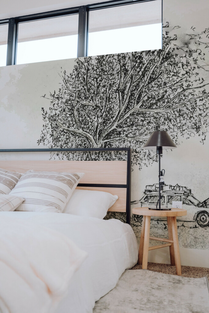 Oldschool tree mural for wall in black and white by Fancy Walls