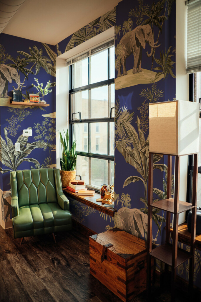 Mural for wall by Fancy Walls showcasing elephants and tropical plants