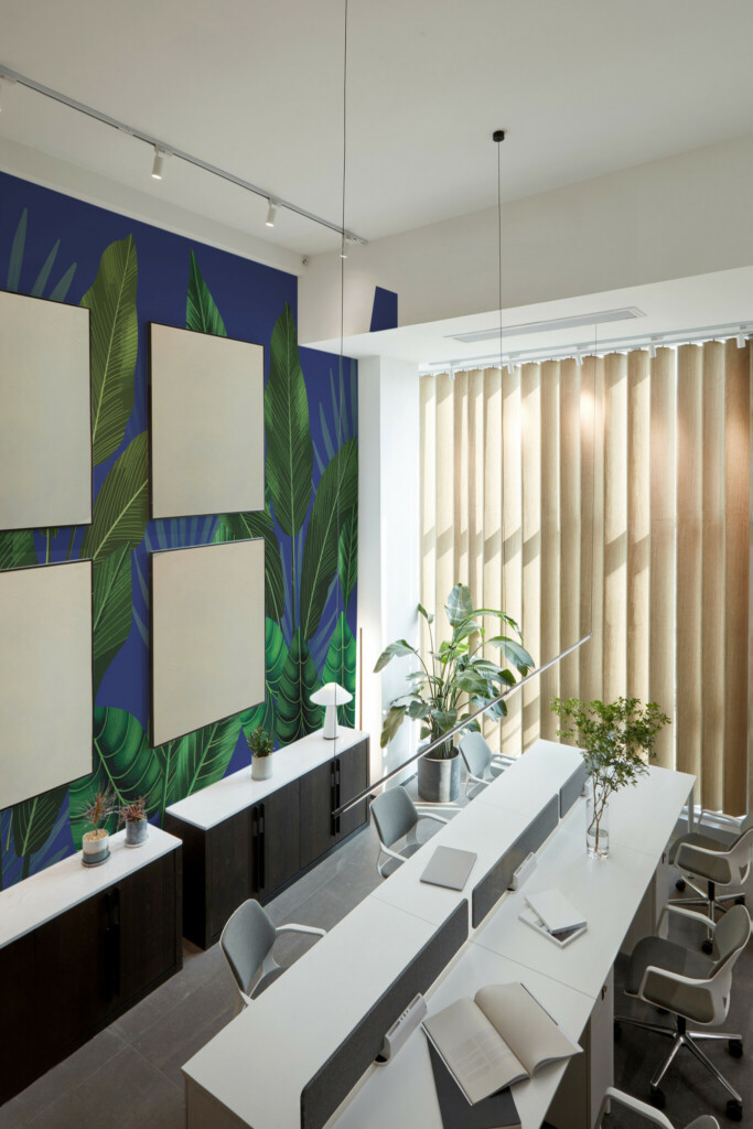 Removable wall mural by Fancy Walls in a dark blue tropical theme