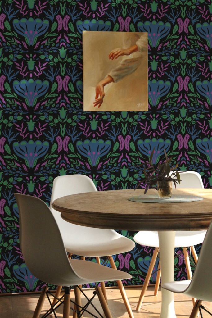 Fancy Walls Colorful Floral wallpaper for Dining room walls in Botanical style removable wallpaper.