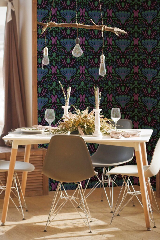 Fancy Walls Colorful Floral wallpaper for Dining room walls in Botanical style self-adhesive wallpaper.