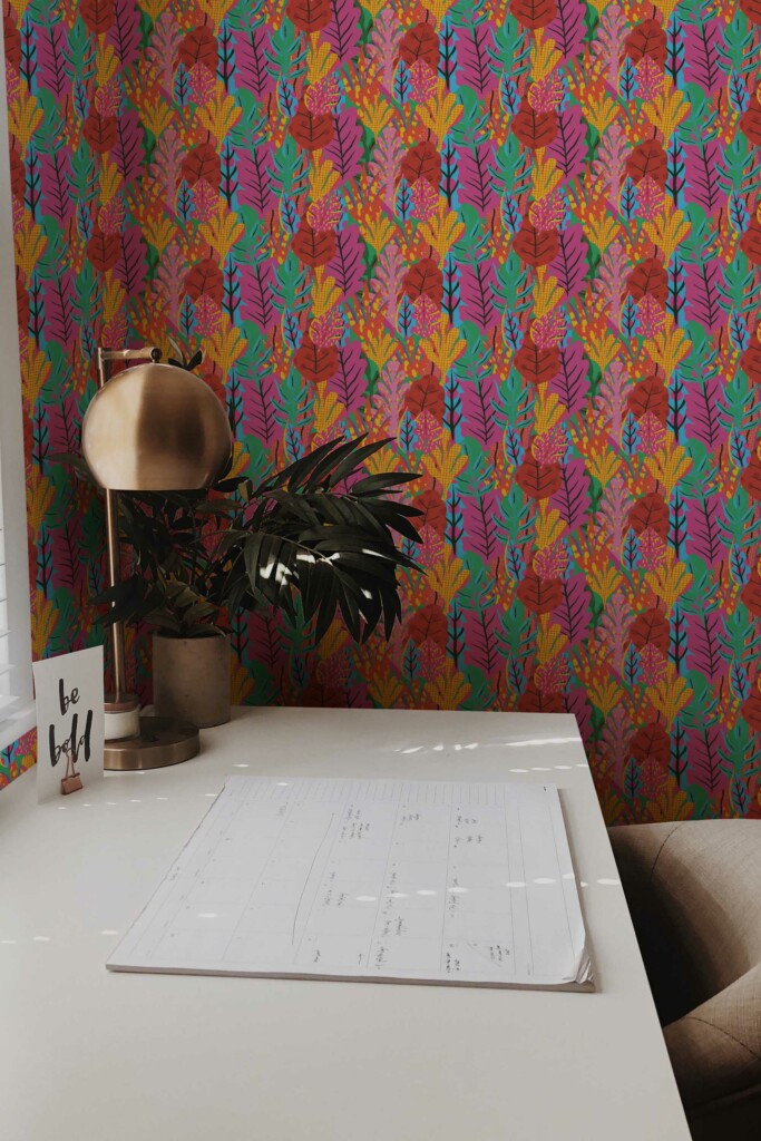 Fancy Walls Peel and Stick Wallpaper in Colorful Leaf Pattern