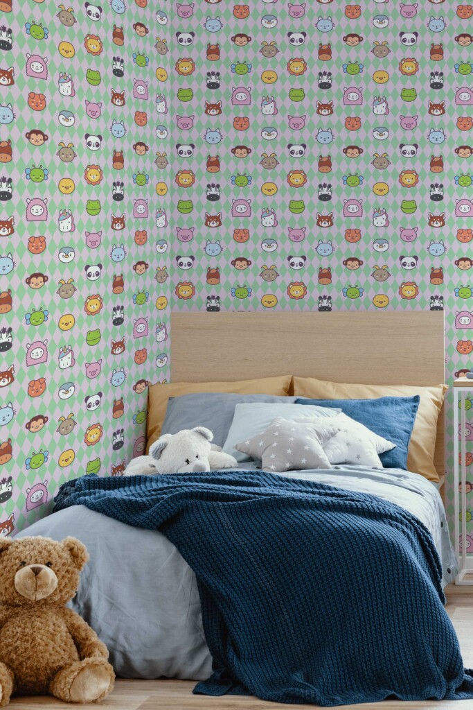 Fancy Walls Colorful Fun wallpaper for Kids room walls in Cute Kawaii style self-adhesive wallpaper.