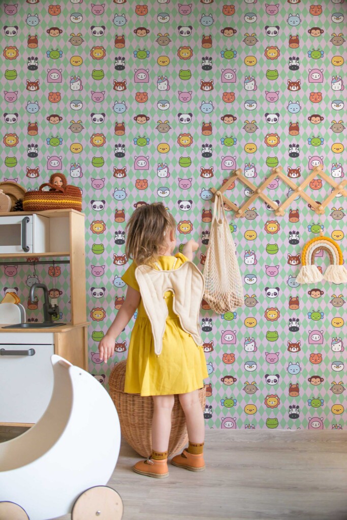 Fancy Walls Colorful Fun wallpaper for Kids room walls in Cute Kawaii style peel and stick wallpaper.