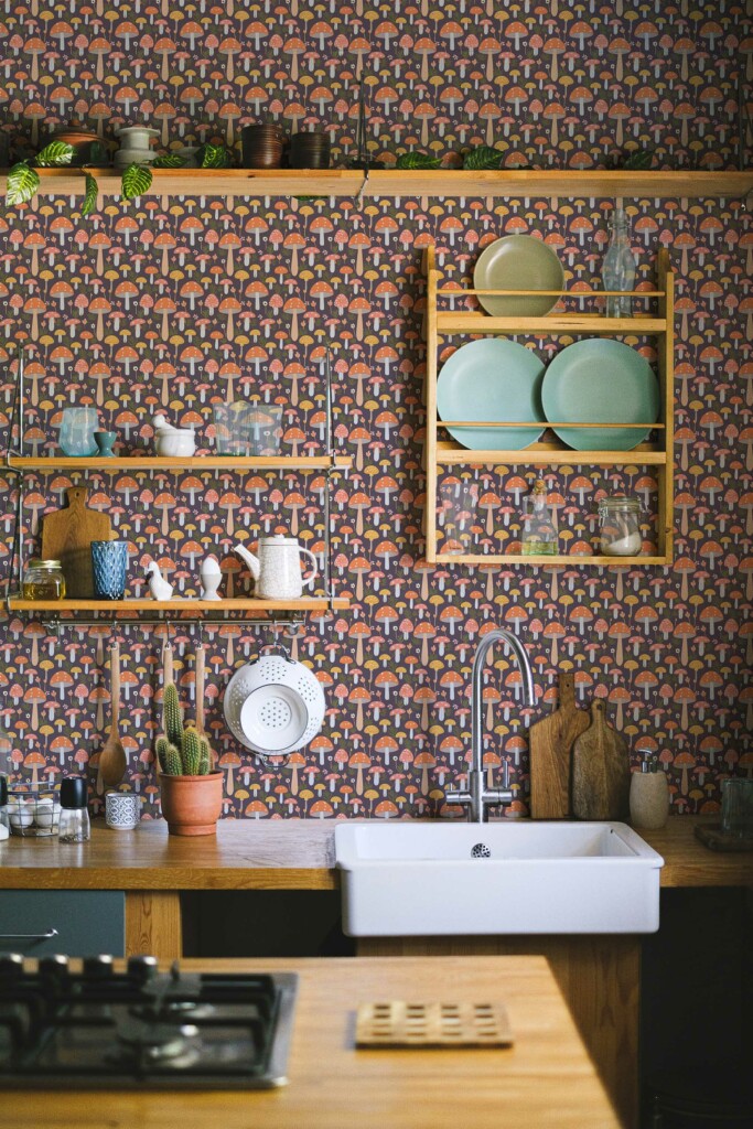 Unpasted wallpaper with a mushroom theme by Fancy Walls