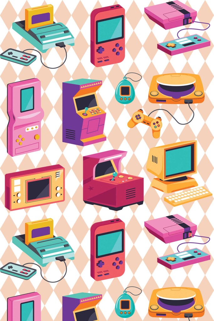Fancy Walls removable wallpaper featuring cute colorful arcade style pattern