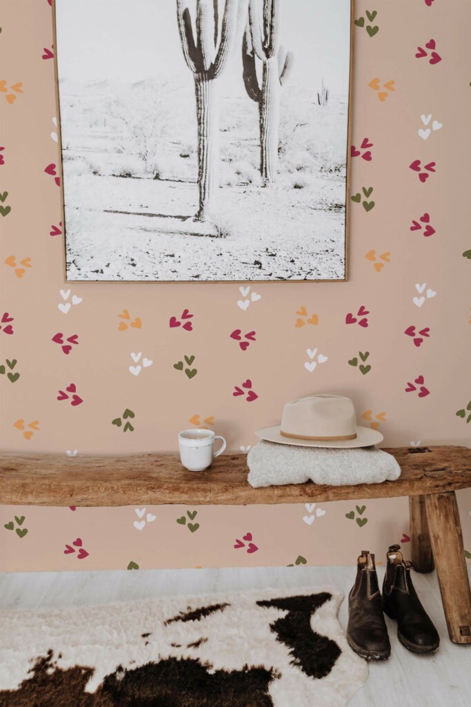 Scandinavian style entryway decorated with Colorful hearts peel and stick wallpaper