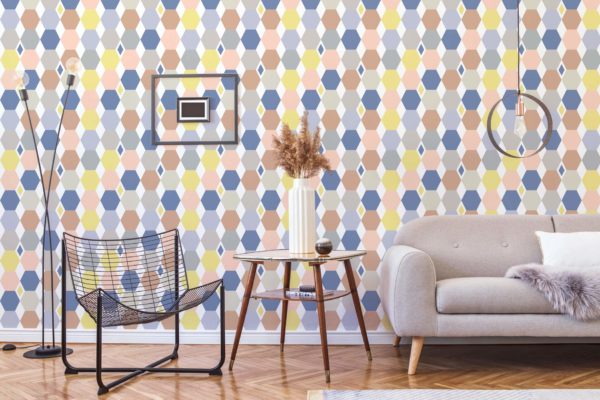 Multicolor hexagon peel and stick removable wallpaper