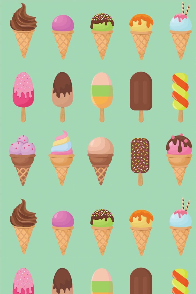 Pattern repeat of Colorful ice cream removable wallpaper design
