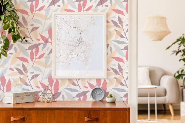 Overlapping leaf peel and stick removable wallpaper