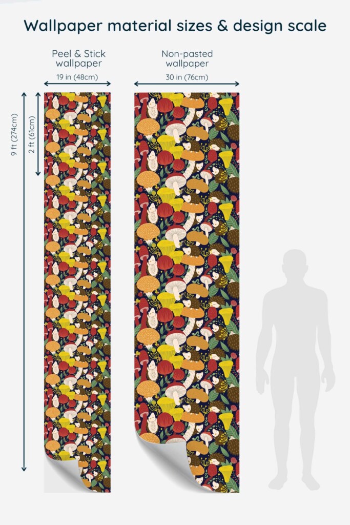 Fancy Walls traditional wallpaper whimsical colorful mushroom hedgehog print