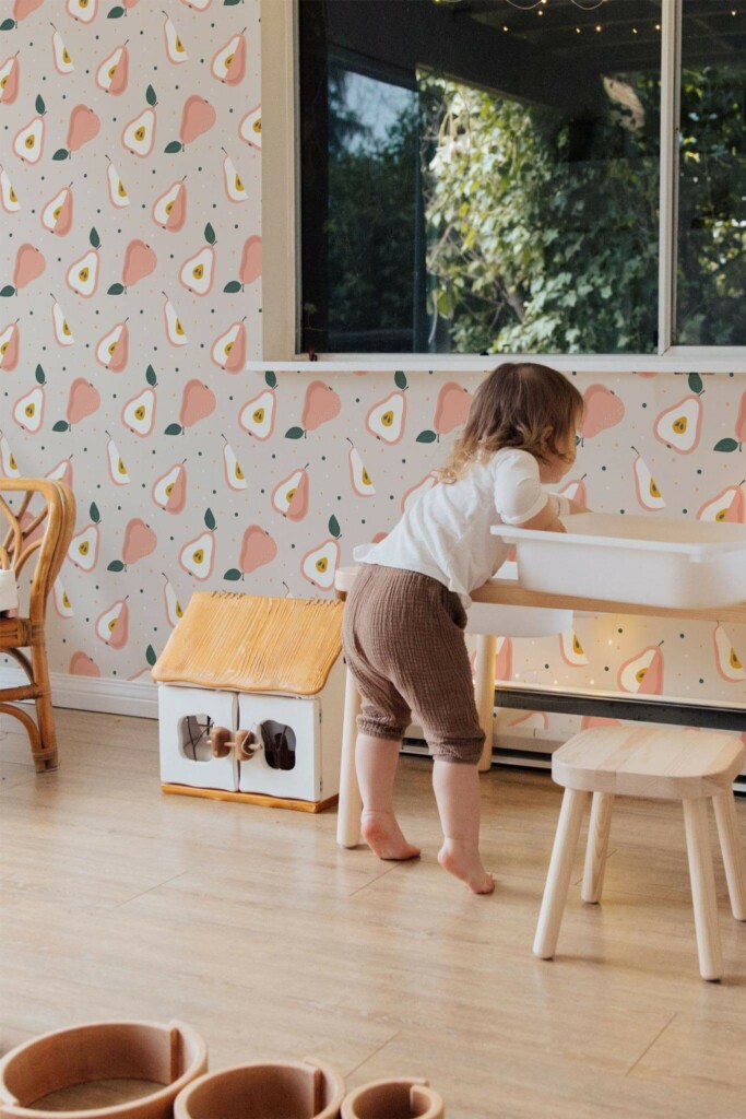 Bohemian style kids room decorated with Colorful pear peel and stick wallpaper