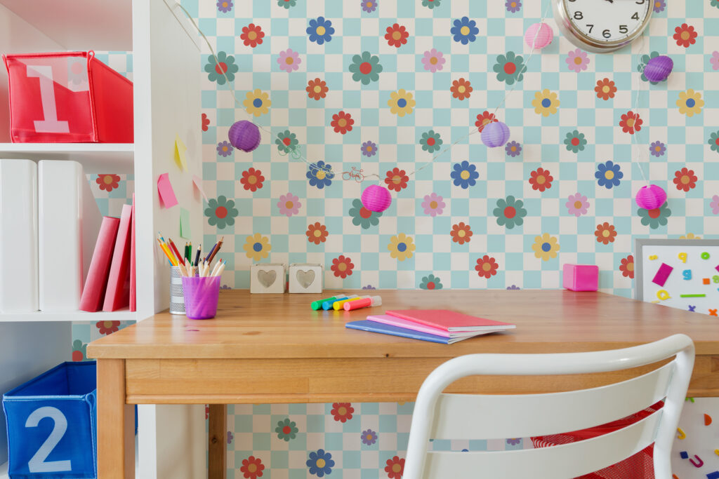 Colorful Floral Grid Wallpaper for kids room