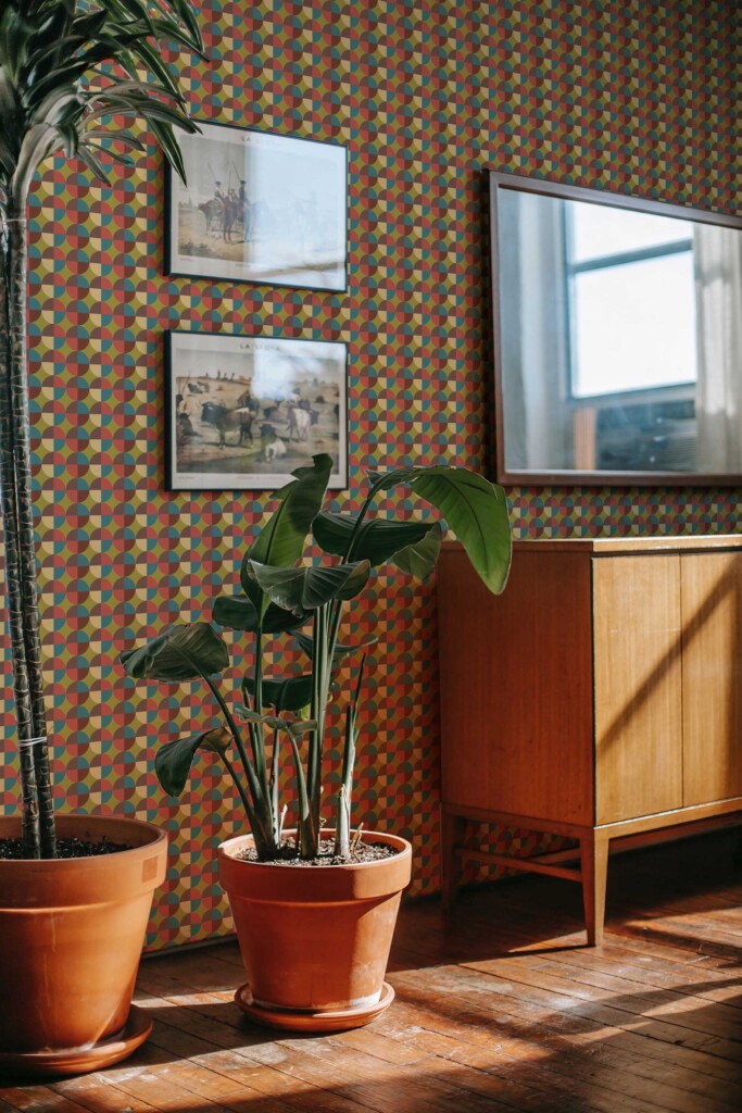 Removable wallpaper with retro orange circle pattern by Fancy Walls