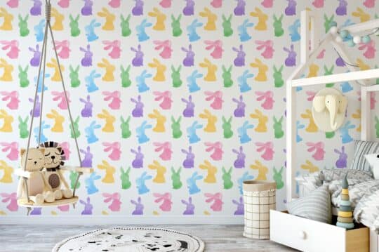 watercolor rabbit non-pasted wallpaper