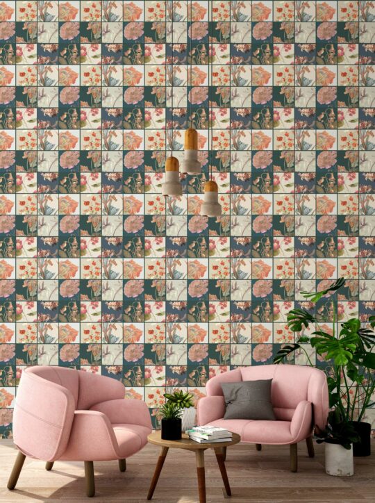botanical tiles non-pasted wallpaper