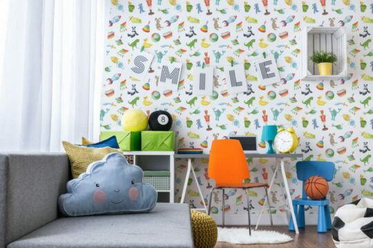 Multicolor toy peel and stick wallpaper