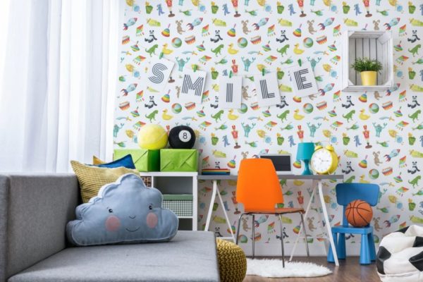 Multicolor toy peel and stick wallpaper