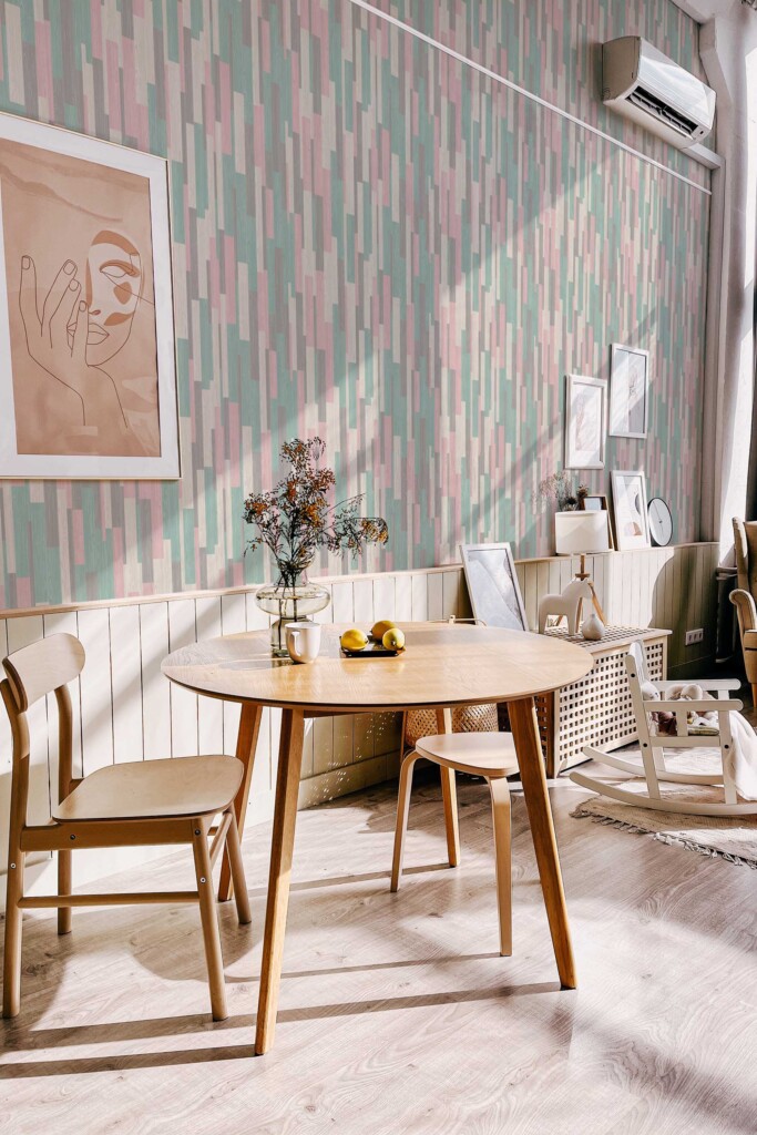 Self-Adhesive Wallpaper with Colorful Wood Look by Fancy Walls.