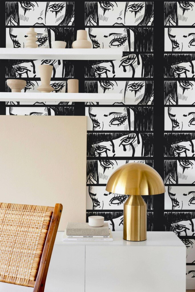 Modern style dining room decorated with Comics peel and stick wallpaper
