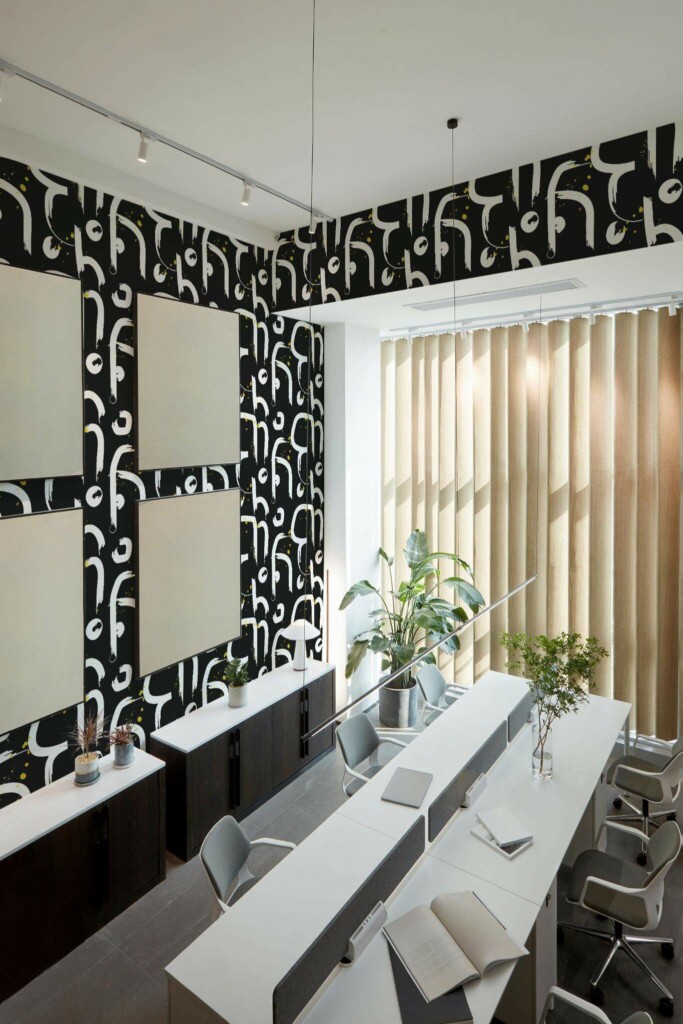 Luxury modern style open office decorated with Contemporary abstract peel and stick wallpaper