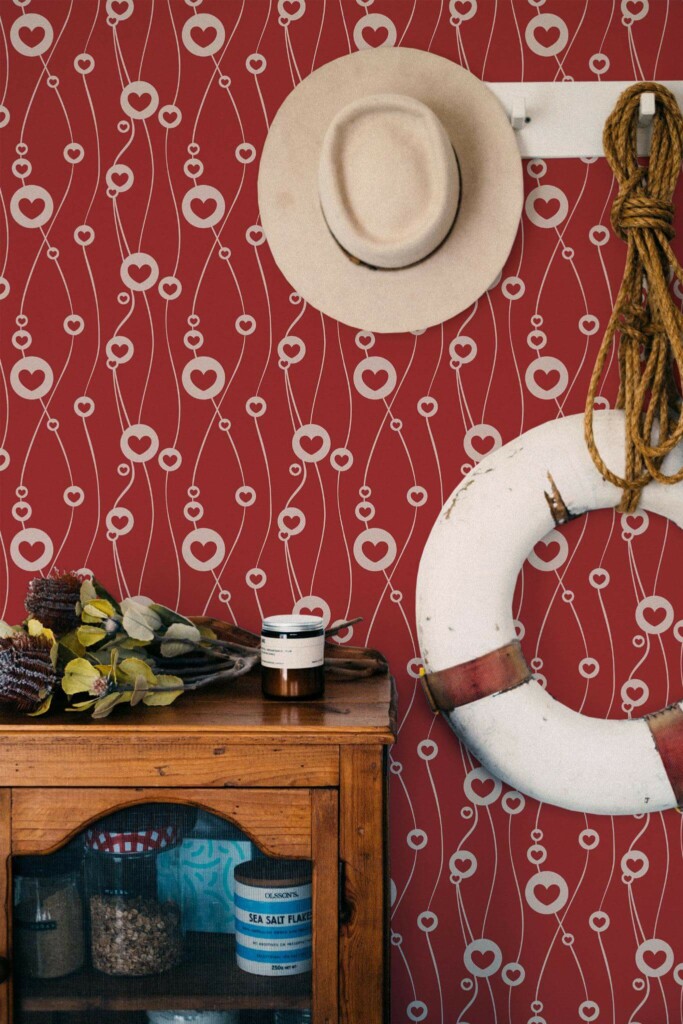 Coastal nautical style living room decorated with Contemporary Valentines day peel and stick wallpaper