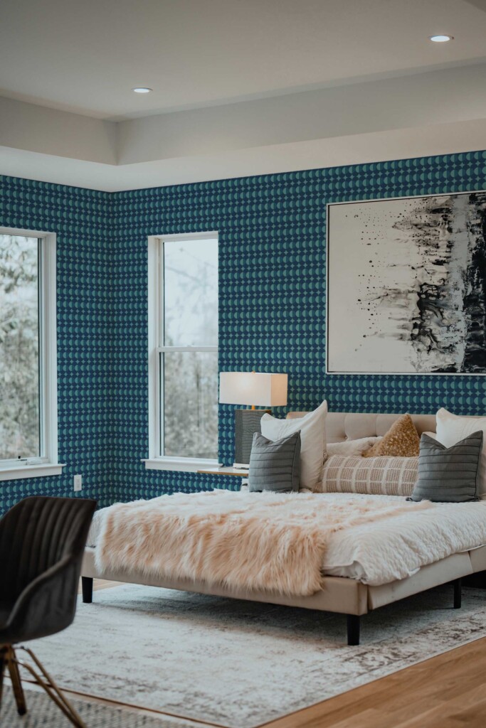 Blue geometric self-adhesive wallpaper by Fancy Walls for living room