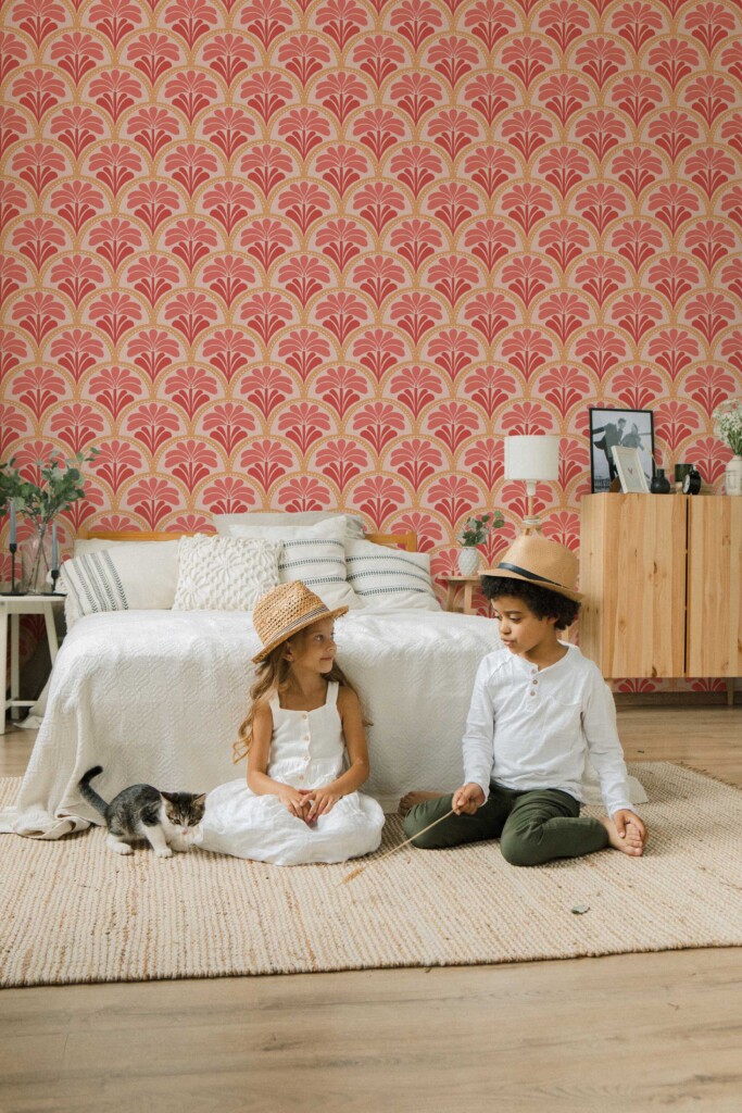 Fancy Walls self-adhesive wallpaper with Coral Floral Art Deco design