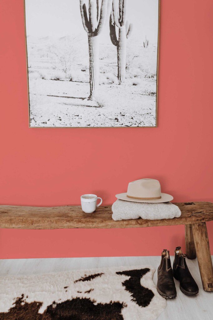 Removable wallpaper in coral by Fancy Walls for cozy minimalist home accents