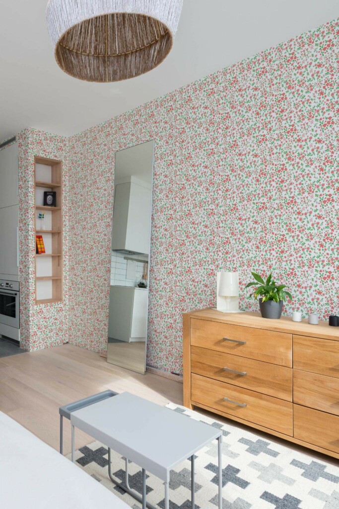 Scandinavian style small apartment decorated with Cottage core peel and stick wallpaper