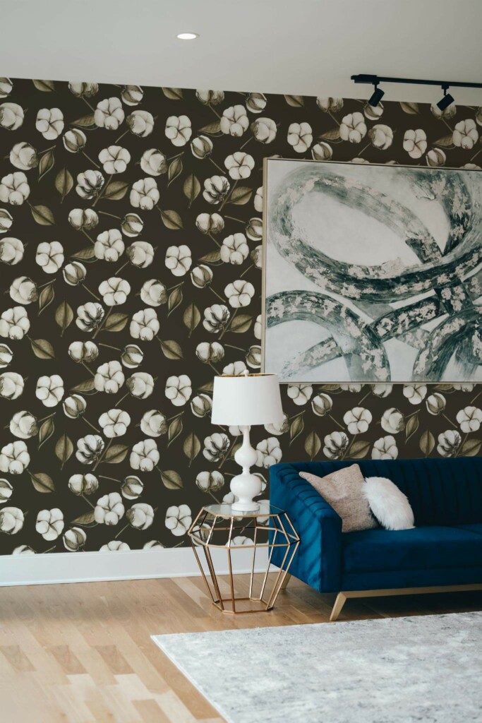 Modern style living room decorated with Cotton peel and stick wallpaper