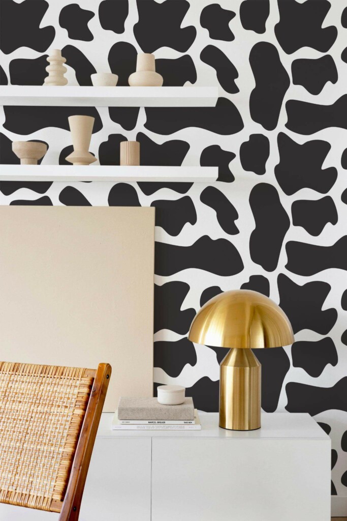 Modern style dining room decorated with Cow Animal print peel and stick wallpaper
