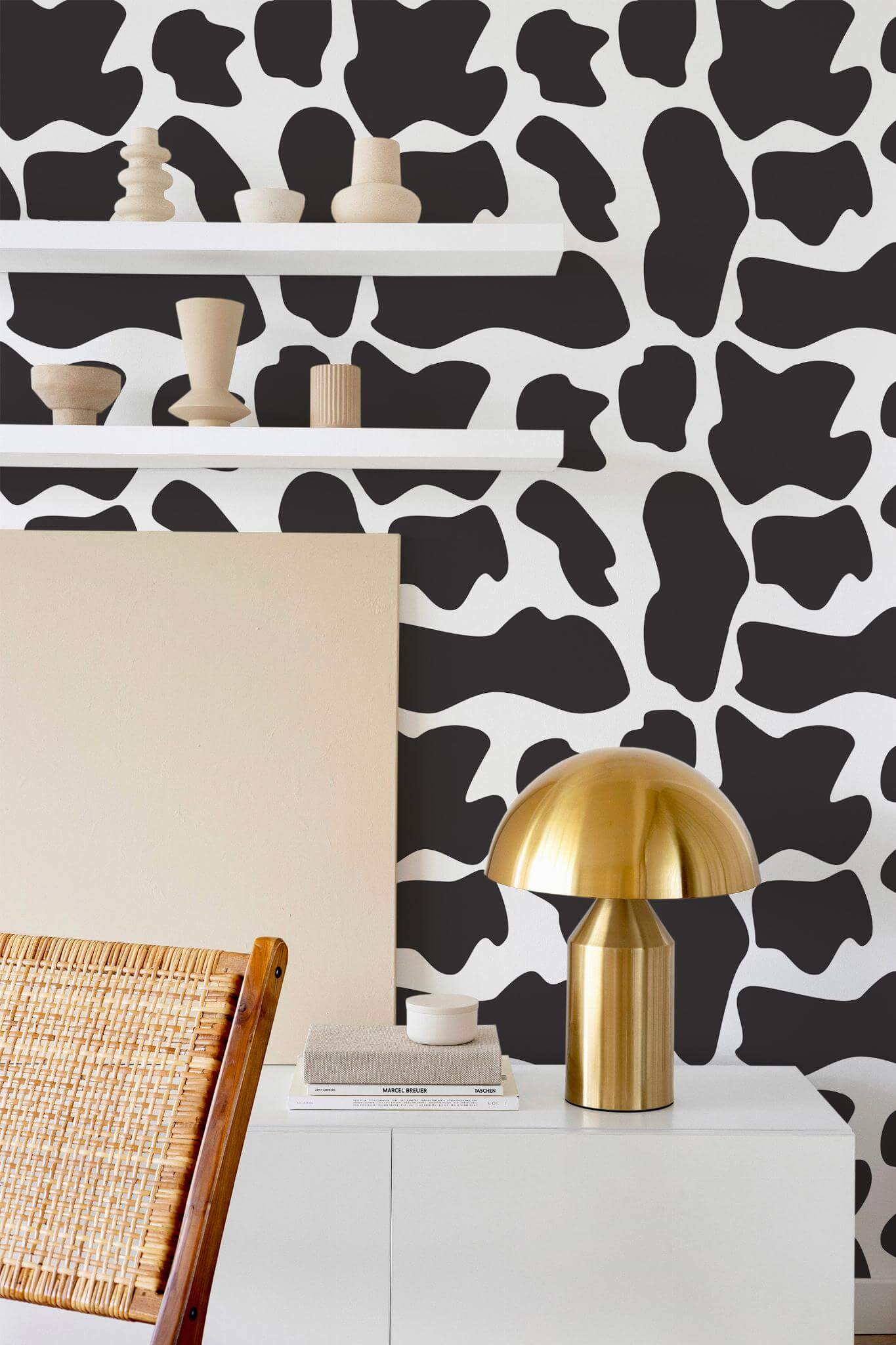 Peel & Stick Wallpaper Swatch - Cow Print Animal Black White