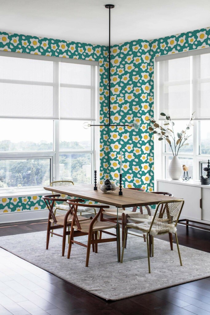 Modern minimalist style dining room decorated with Cracked eggs peel and stick wallpaper