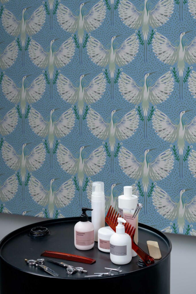 Azure Crane Serenity self-adhesive wallpaper by Fancy Walls