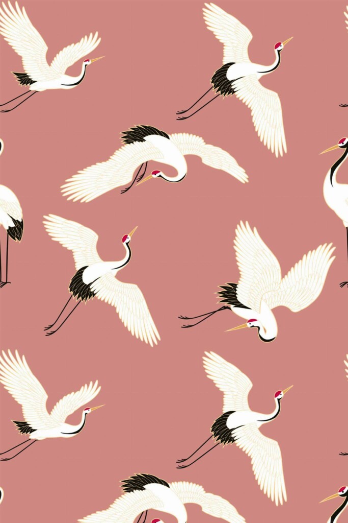 Pattern repeat of Crane pink removable wallpaper design