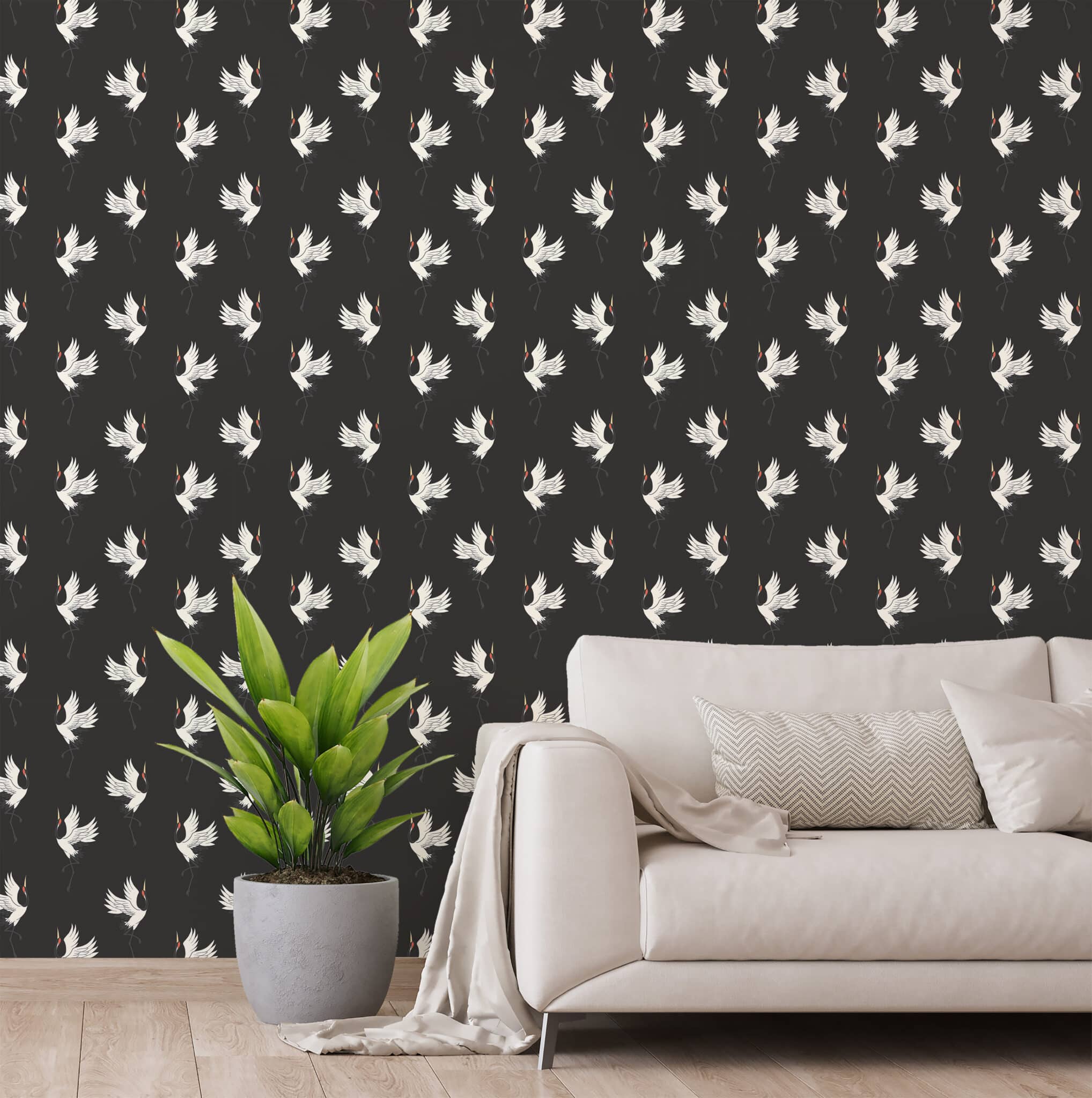 Crane bird wallpaper - Peel and Stick or Traditional