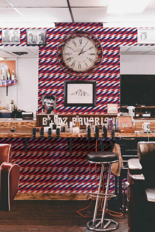 Fancy Walls peel and stick wallpaper in Barbershop Red design