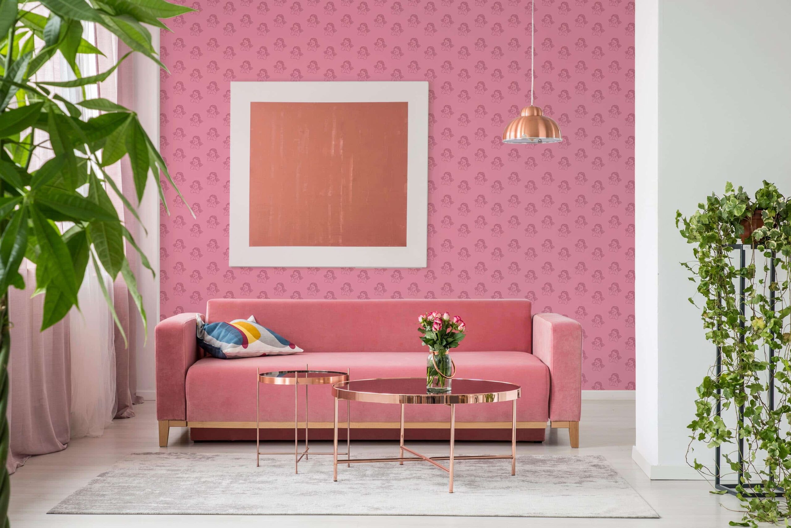 cupid pink traditional wallpaper