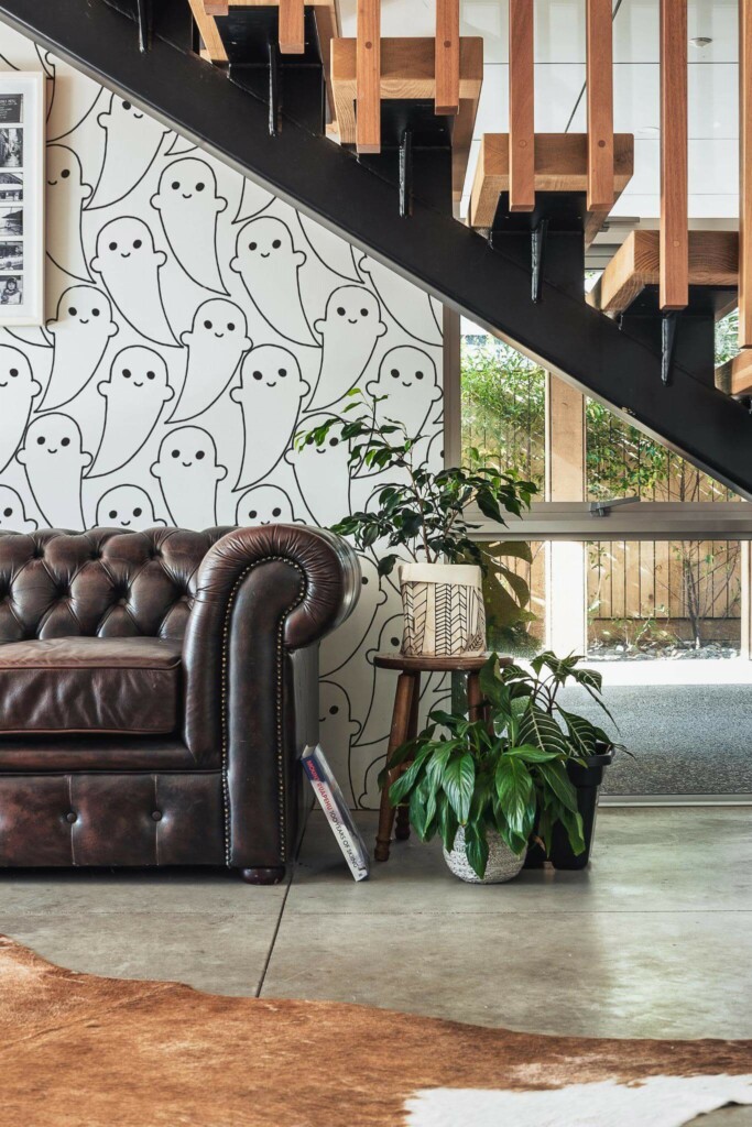 Traditional style entryway decorated with Cute aesthetic ghosts peel and stick wallpaper