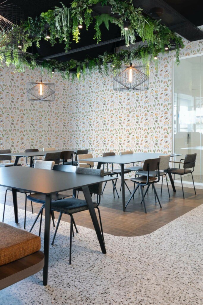 Modern style cafe decorated with Cute Boho nursery peel and stick wallpaper